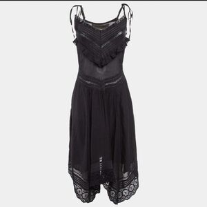 Zadig & Voltaire Black Lace Trim Cotton Rilli Asymmetric Midi Dress M